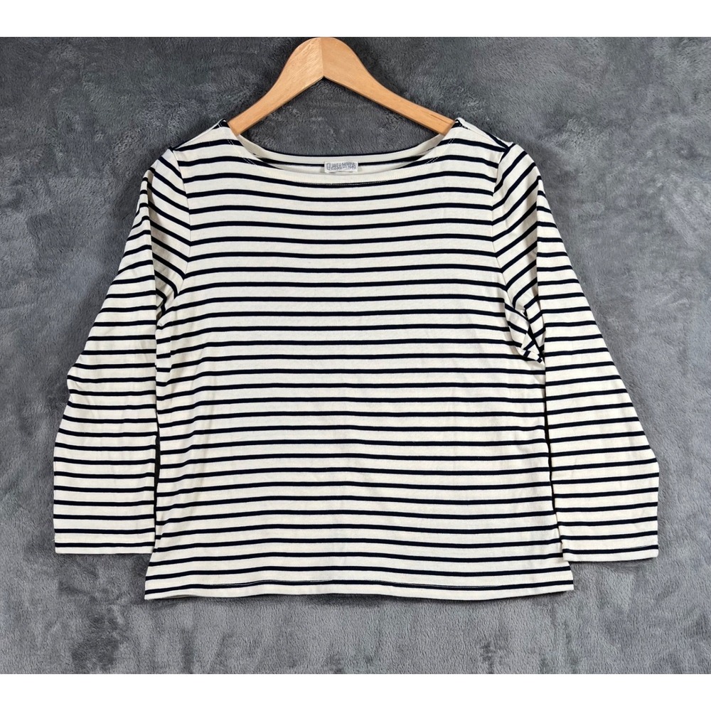 Quaker Marine Supply Breton Striped Shirt Womens XL Blue Cream Nautical Cotton